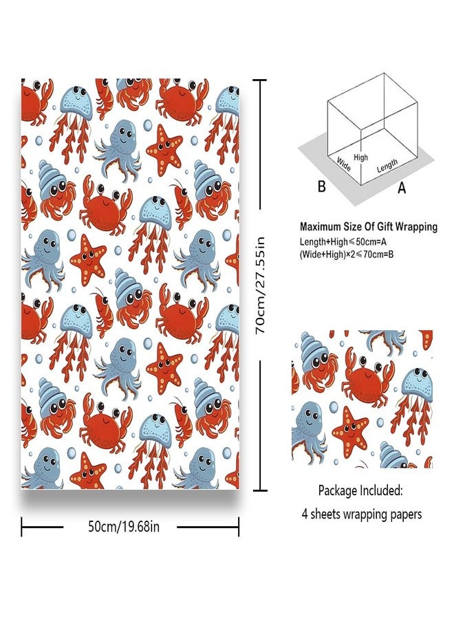 Geluode Ocean Wrapping Paper, Birthday Wrapping Paper for Boys Girls Kids, Crab Starfish Octopus Jellyfish, 4 large sheets 20x28 inches Per Sheet for Birthday Christmas Baby Shower Holidays - Image 2